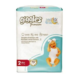 Giggles Premium Extra Absorbent Baby Diaper Size 2 jumbo pack Belt (3-6 kg):70 pcs(Turkey)