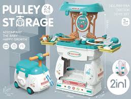 Pulley Storage Car 2 in 1 Doctor Kitchen Set Toys for Kids Pretend Play Make up Beauty Toys